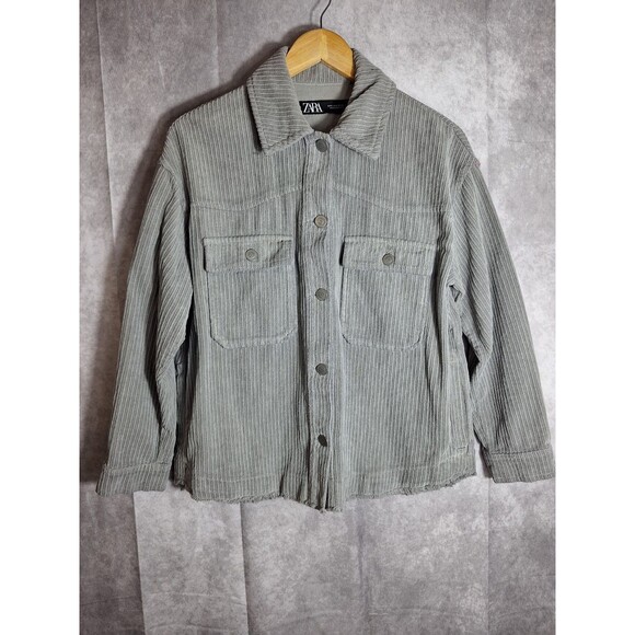 ZARA Wide Wale Corduroy Shacket Jacket Womens Small Oversized Casual Outdoor - Picture 1 of 9